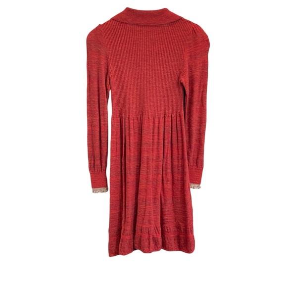 Free People Red Rain or Shine Knit Mini Dress Size Small Collared Sweater - Picture 7 of 11